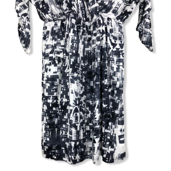 Parker Catalina Mini Dress in Gazette Print Black White size XS Dolman Surplice - Picture 6 of 15